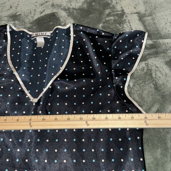 Nine & Company A-Line Slip Dress Women Medium Blue Polka Dot V-Neck Short Sleeve - Picture 6 of 7
